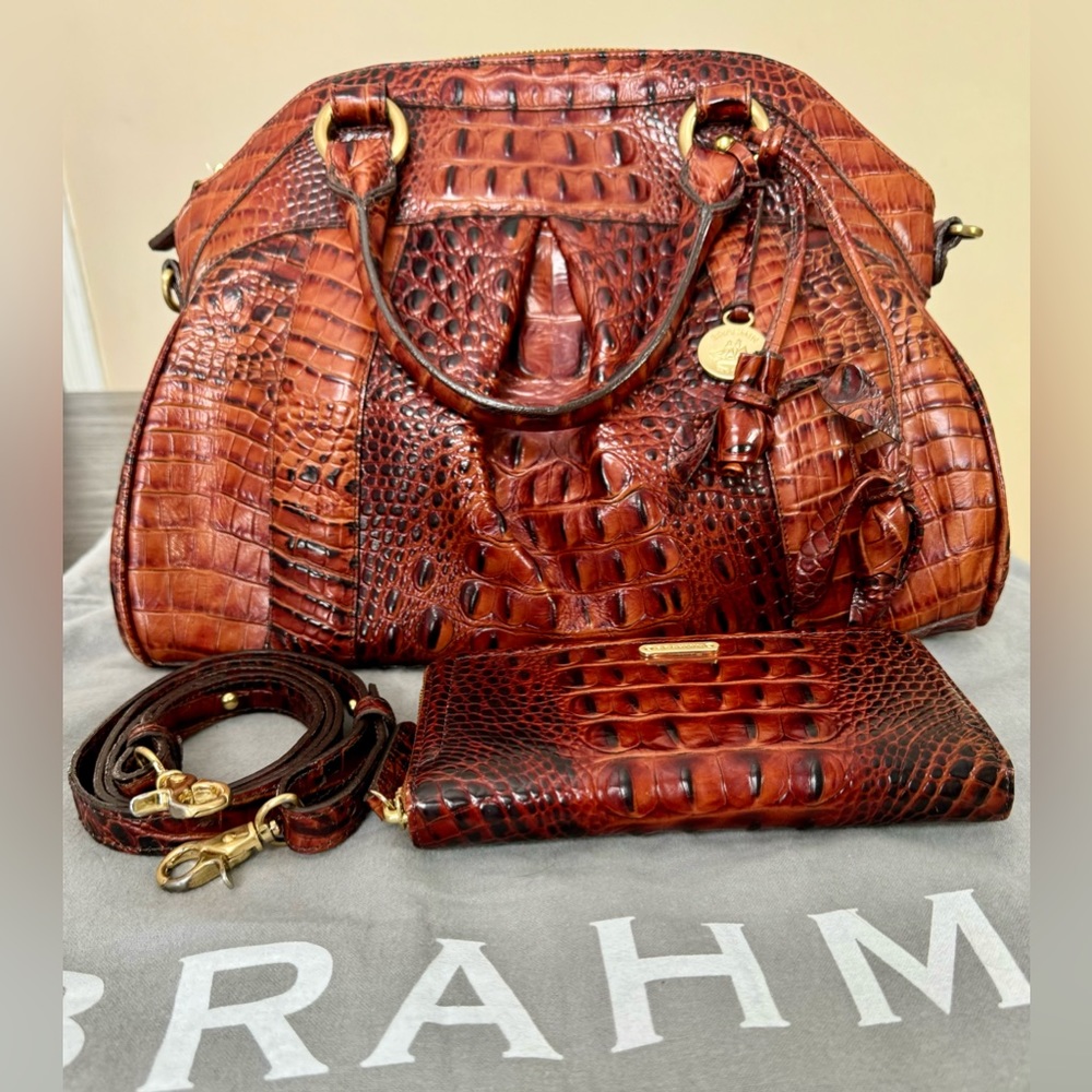 Brahmin Louise Rose Satchel and Suri Wallet - Pecan